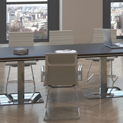 Mesa de reuniones rectangular Colina, con base cuadrada color platino
